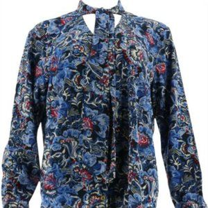 NWT C WONDER TIE NECK FLORAL‎ BUTTON DOWN BLOUSE 12